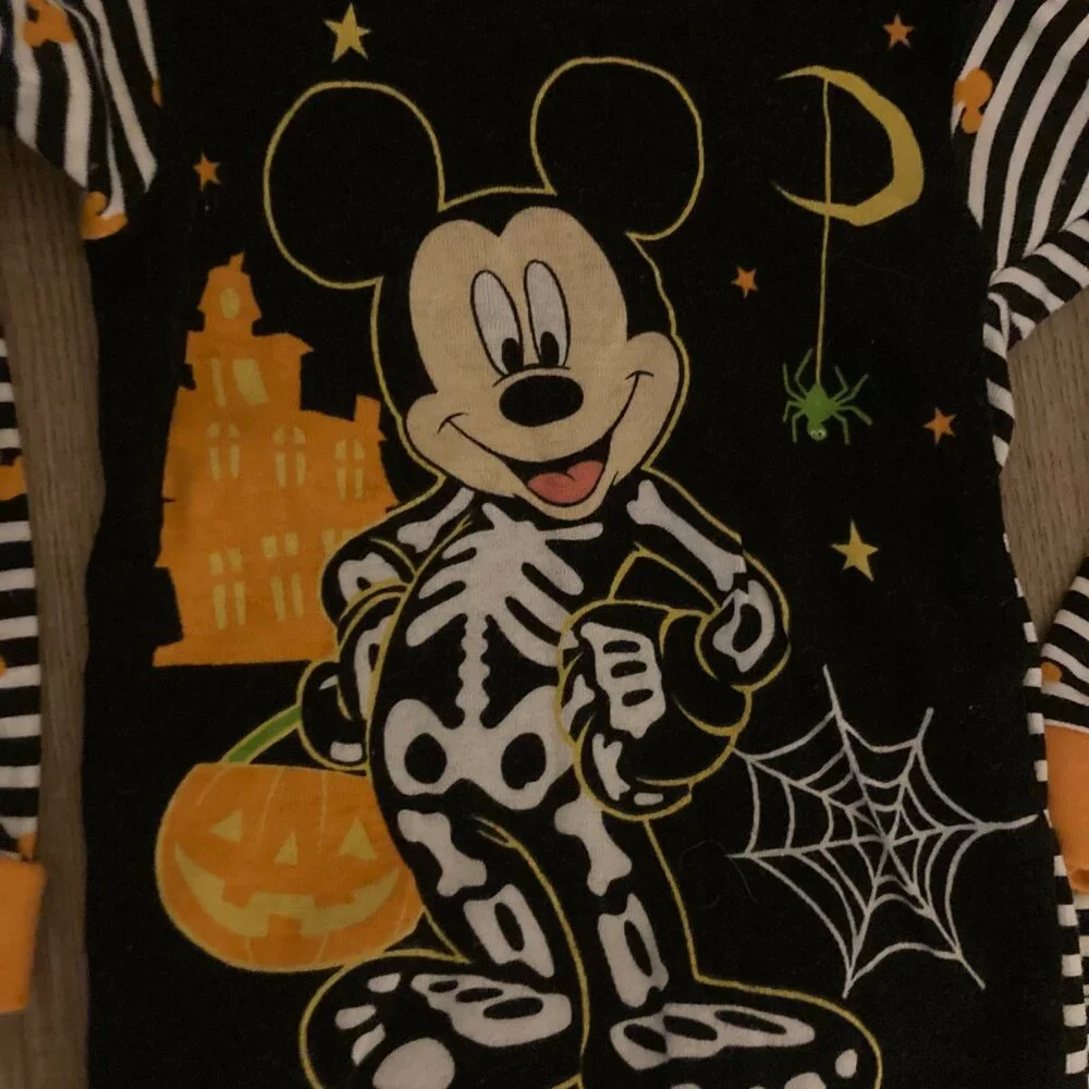 Disney Mickey Mouse Halloween Pajama set 12 Months Long Sleeve Black White